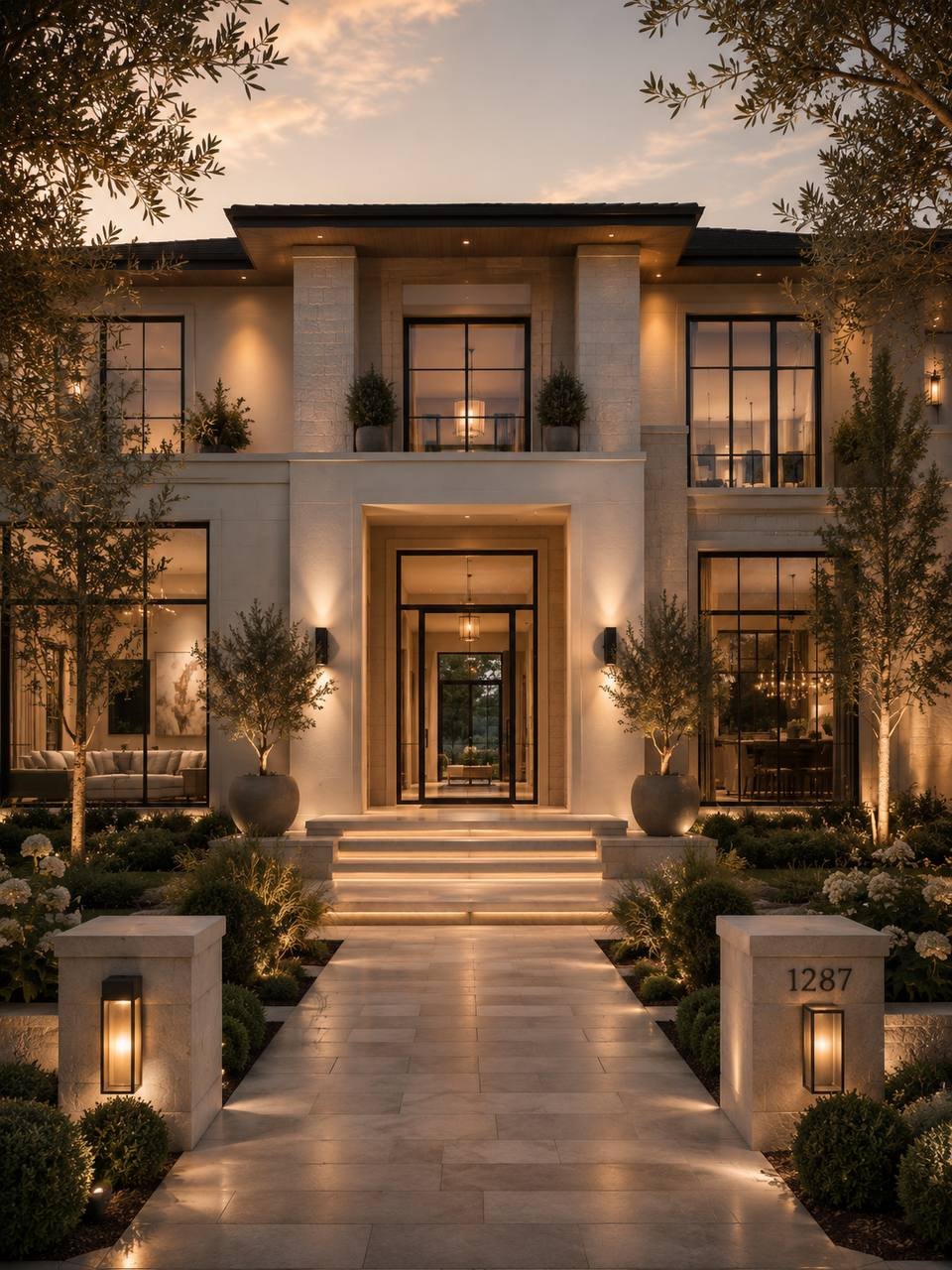 Architectural design — modern facade with garden path