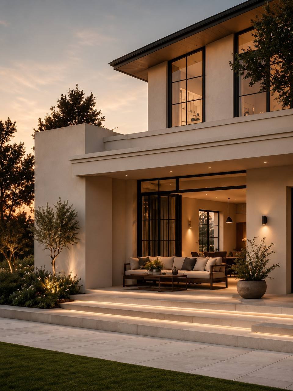 Architectural design — covered porch with warm lighting
