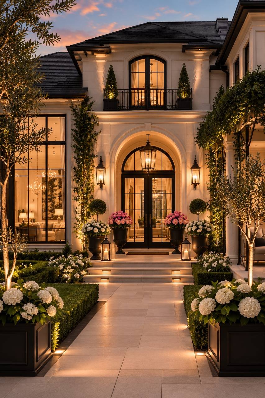 Architectural design — classic entrance with flowers