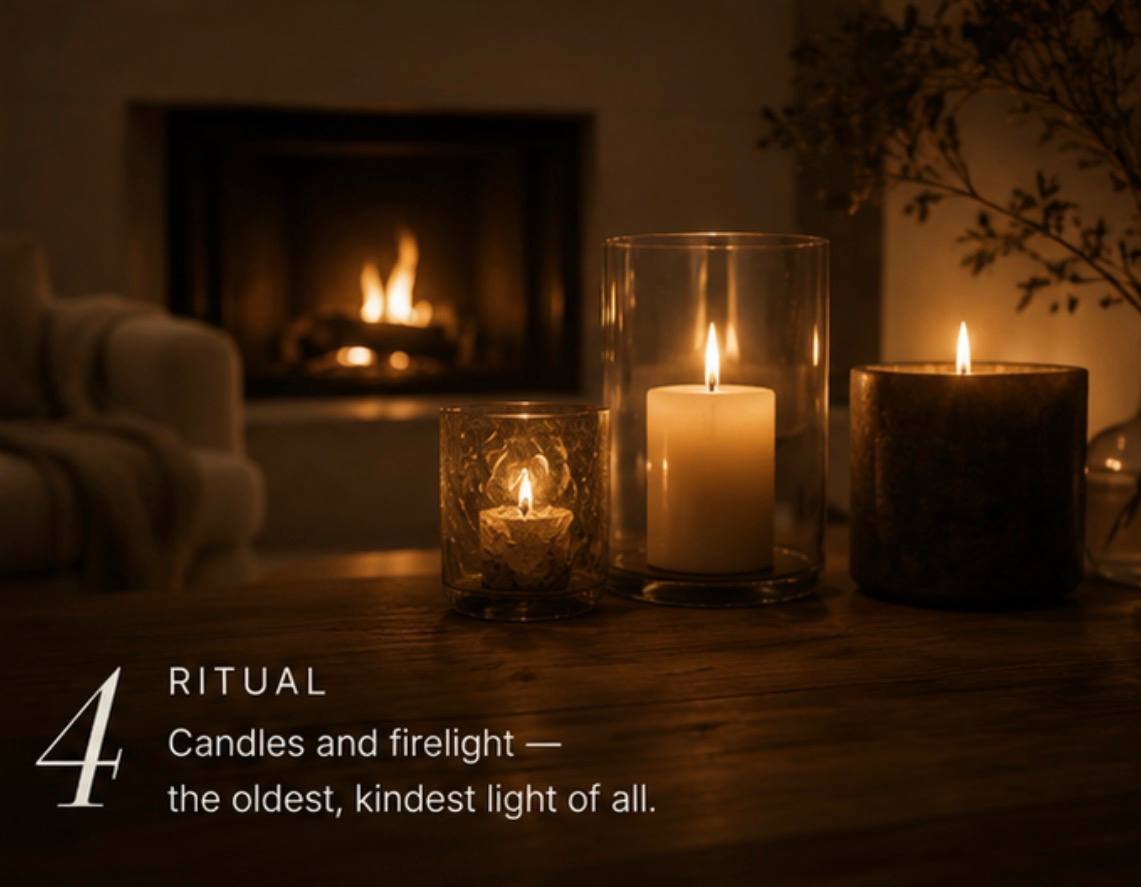 Ritual light: candles and firelight for evening calm