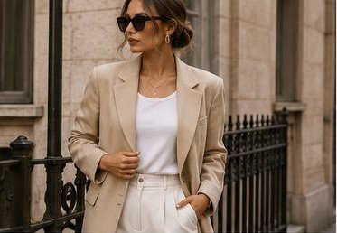 Neutral color palette applied to an elegant, minimalist outfit